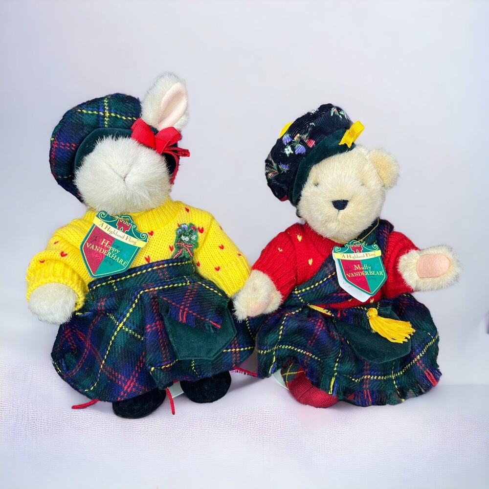 Muffy VanderBear Hoppy VanderHare Highland Fling Scottish Plush Bear Rabbit Vtg